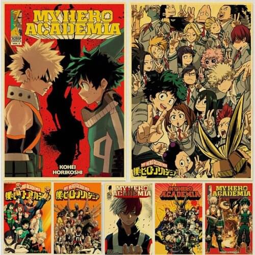 Canvas Painting Printed Home Decoration Janpnese Anime My Hero Academia Retro Wall Artwork Modular Pictures Posters Living Room
