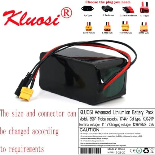KLUOSI 12V 17.4Ah 18Ah 3S6P 10.8V 12.6V Lithium Battery Pack 250Watt High Power for Motor Scooter Light Etc with 25A BMS XT60