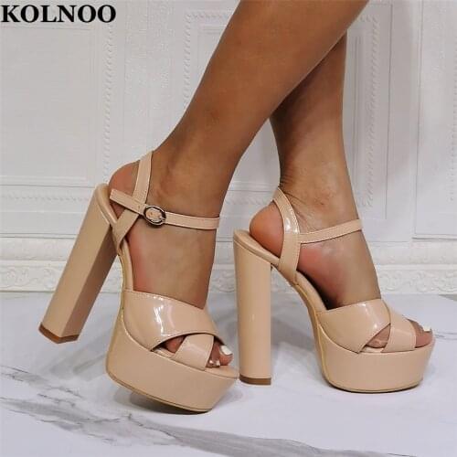 Kolnoo New Real Photos US5-15 Womens Sandals Chunky Heels Sexy Platform Party Prom Summer Shoes Evening Club Fashion Sandals