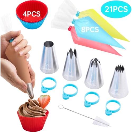 20/24/25/27/pcs Pastry Nozzles Piping Bag Stainless Steel Nozzles Cakes Cup Cake Decoration Baking Accessories Confectioner