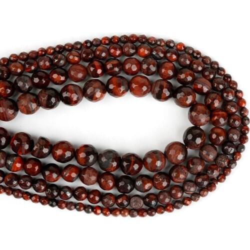 Red Tiger Eye Round Faceted Natural Stone Beads For Jewelry Making Diy Crystal Bracelet Necklace 4/6/8/10 mm Strand 15