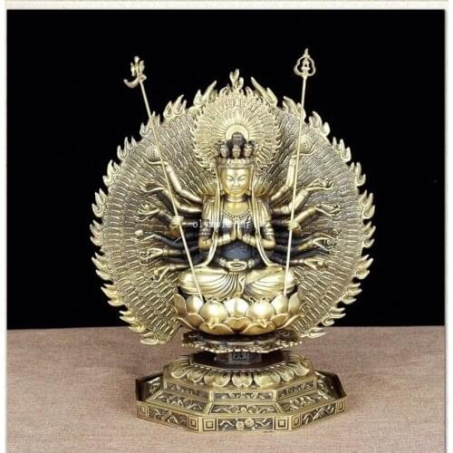 14'' brass copper home fengshui blessing Thousand-Hand Guanyin Avalokitesvara