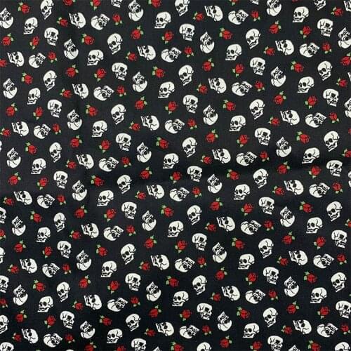 Fashion Black bottom Skull rose pattern 100%Cotton Fabric Digital Printing Sewing Material Children Fabric Diy Shirt Clothing