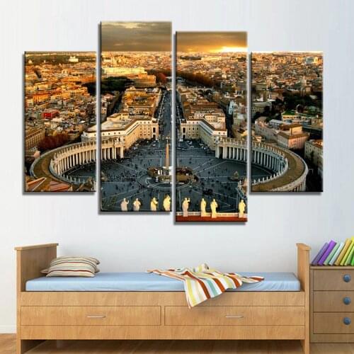 Print Painting Modular Vintage 4 Panel The Temple Of St. Peter Home Decoration Art Canvas Wall Picture For Living Room Poster