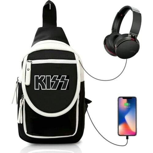 Kiss Chest Bag Love Gun Tough Hard Rock Band Bosom Case Leather Canvas Sling Pouch Single Shoulder Pack