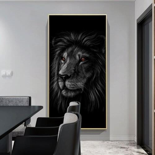 Brown Eyes Lion Black Canvas Painting Poster Nordic Print Wall Art Picture For Living Room Home Decor Wall Decor Frameless