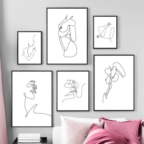 Sexy Nude Woman Body Art Poster Abstract Female Line Drawing Canvas Prints Couple Kiss Painting Nordic Wall Pictures Home Decor