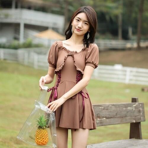 Swimwear Women One Piece Korean Plus Size Swimsuit Fused Female Surfing Fairy Swimming Suit For Teens Swim Dress Lycra Mayo Cute