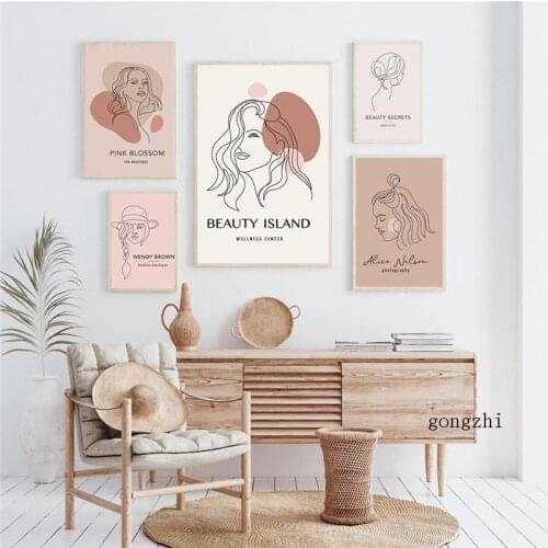 Beauty Secrets Wellness Center Poster Minimalist Lady Abstract Line Canvas Painting Modern Wall Art Pictures Living Room Decor