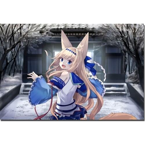 Anime Cute Fox Girl Poster 1 Piece Canvas Print Painting Wall Art for Living Room Home Decor