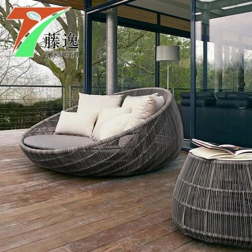 Factory Direct Outdoor Rattan Bed Rattan round Double Bed European-Style Garden Large round Bed Courtyard Leisure Sofa Bed