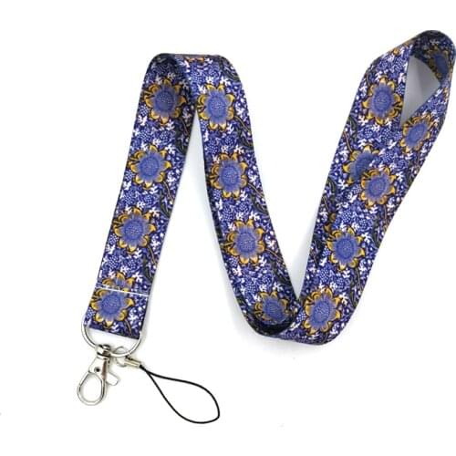 Purple Flower Keychain Neck Strap Lanyards for Keys ID Badge Holder Hang Rope Keyring Webbing Ribbon Mobile Phone Accessories