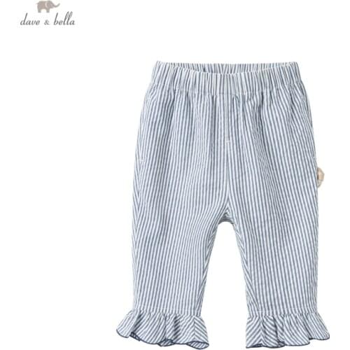 DB17269 dave bella spring baby girls fashion striped print pants children ankle length kids pants infant toddler trousers