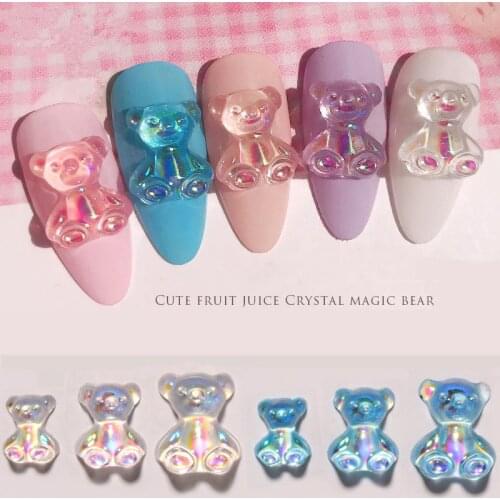 12pcs Cute Bear 3D Nail Art Decorations Mixed 3 Sizes Nail Polish UV Gel DIY Ornaments Jewelry Manicure Design Accessories