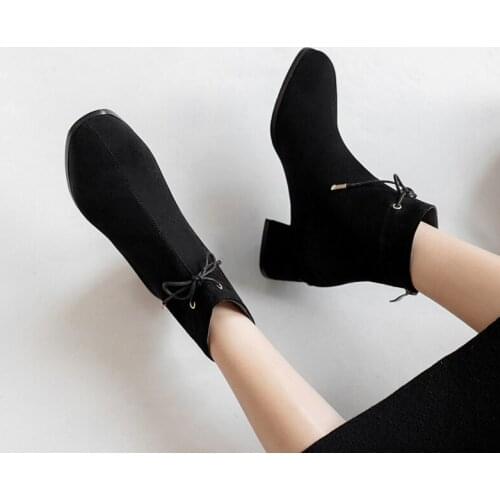 Widened and fattened large size womens boots 40414243 autumn single boots wild thick with mid-heel Martin boots lace-up short b