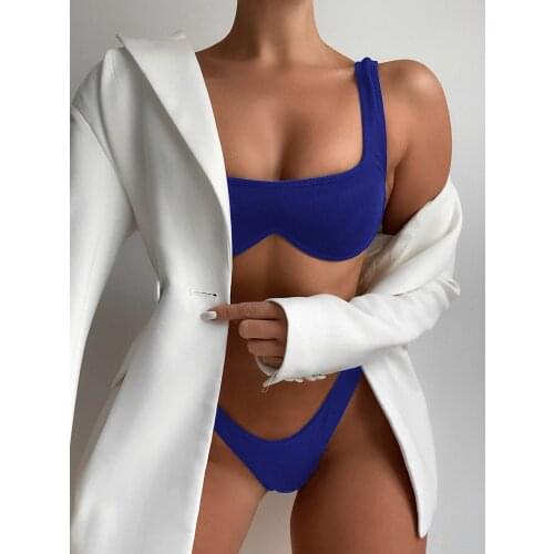 Women Bikini swimsuit women 2 pieces set Square Collar bikini push up 2021 monokini v-waist sexy swimwear women bikinis Solid