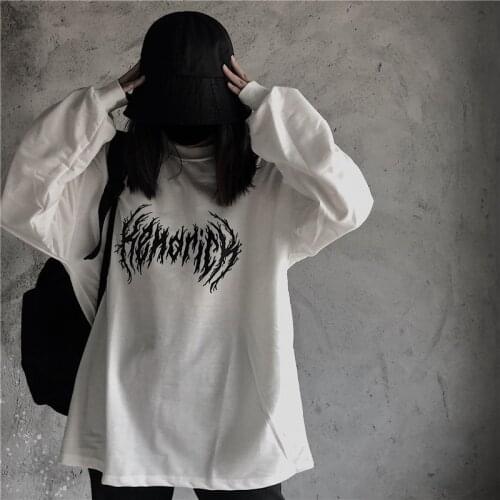 Womens sweater thin section Korean letter printing long-sleeved loose couple round neck long-sleeved Harajuku top