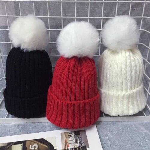 Winter Hats For Kid Knitted Beanie Baby Hat 2019 Children Fur Pom Pom Hats For Girls Boys Warm Cap winter hats for kids