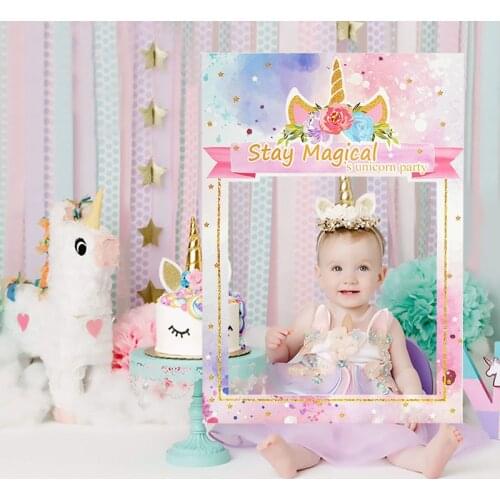 1pcs Unicorn Paper Photo Booth Frame Kids Birthday Baby Shower Unicorn Theme Party Decoration Kids Favor Photo Frame