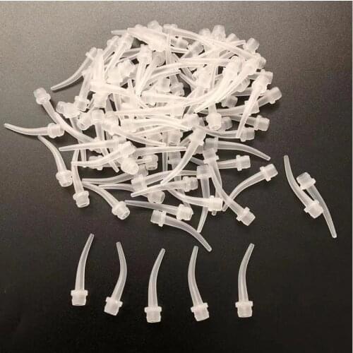100PCS Teeth Whitening Mixing Tube Curved Nozzle Disposable Dental White Mixing Tips Equipment Products