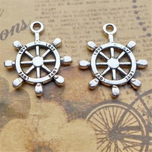 120Pcs/lot Antique Silver Love Rudder Charms 20*24MM Tool Voyage Helm Charms DIY Jewelry Accessories