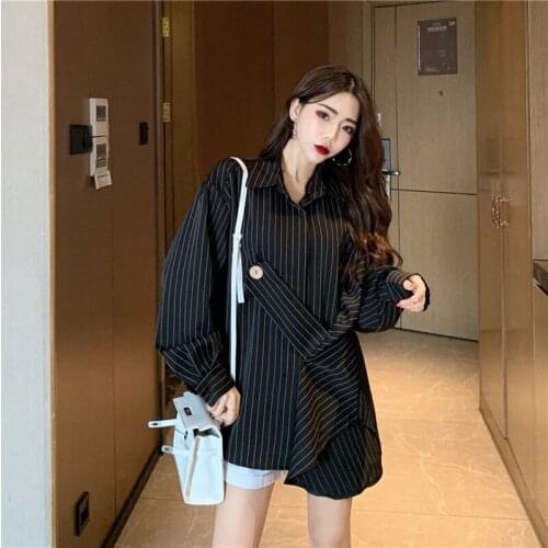 2020 autumn tops striped shirts female design sense niche loose wild simple blouse