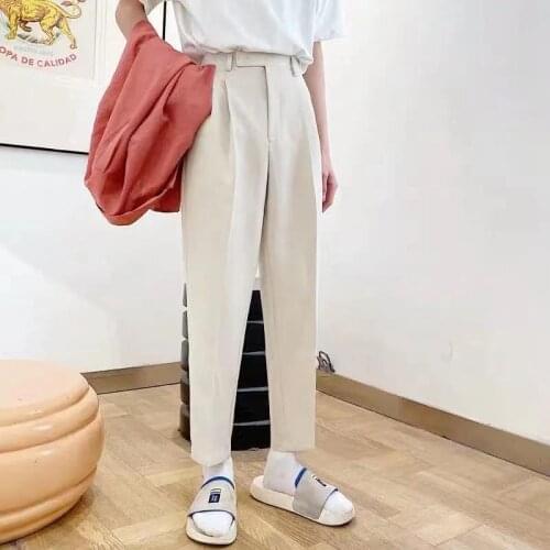 2021 Mens Fashion Trend Straight Pants Loose Trousers Apricot/black Color Casual Pants Button Decoration Suit Pants Size S-3XL
