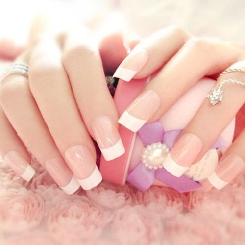 24PCS False Nail Tips Pink White French Fake Nails Nature Fake Toes Nails Full Cover Nail Art French 24 Fake Nail Tips