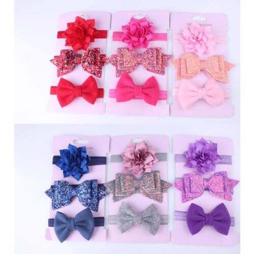 3Pcs Baby Newborn Girl Elastic Headband Bow Knot Floral Princess Headwear Infant Toddler Headwraps Baby Girls Accessories Sets