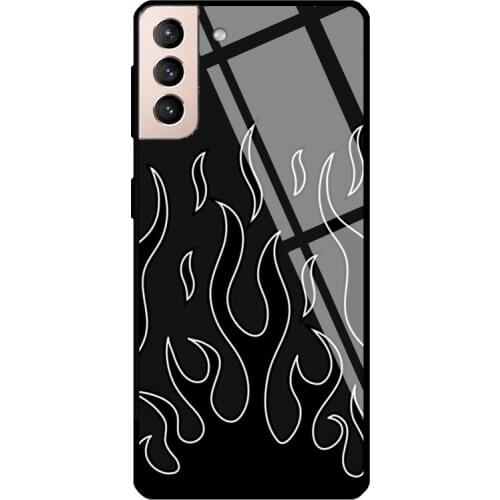 Flame Aesthetic black flames Print Tempered Glass Case For Samsung Galaxy S21 Ultra S20 FE S8 S9 S10 Note 10 Plus Note 20