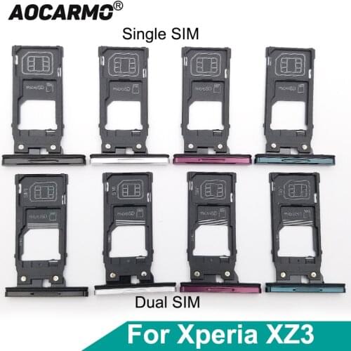 Aocarmo Single Dual Memory MicroSD Card Holder Reader SIM Tray Slot For Sony Xperia XZ3 H8416 H9436 H9493 Replacement