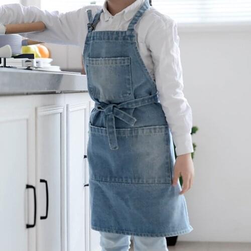 Kids Black Blue Denim Bib Apron Children School Painting Craft DIY Class Drawing Home Party Baking Cooking Gardening Clothes E85