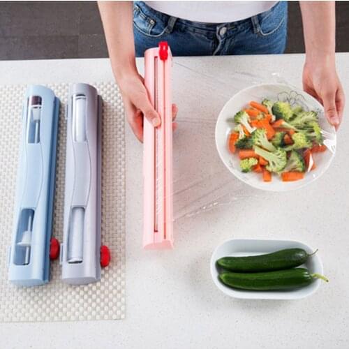 Plastic Wrap Dispenser with Slide Cutter Reusable Foil & Sealing Film Cutter Kitchen Storage Accessory Adjustable Length EL
