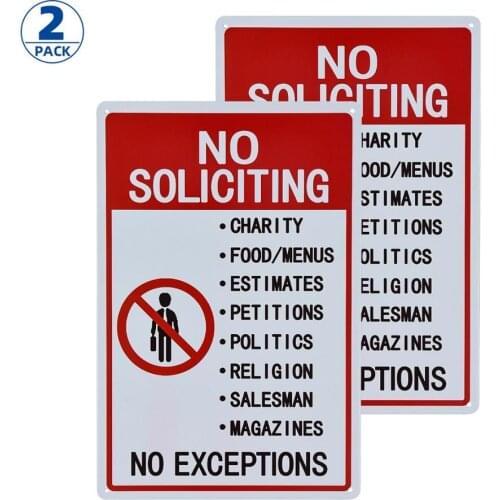 DL-No Soliciting Sign (2 Pack), No Exceptions Metal Warning Sign,Indoor & Outdoor Use for Home Business, UV Protected