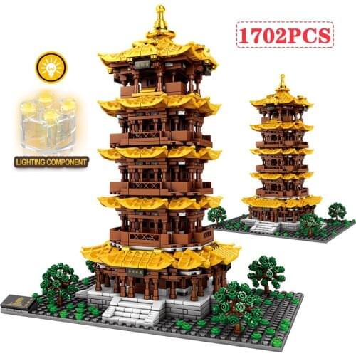 City Famous Street View Yellow Crane Tower House Building Blocks Techincal Architecture Tengwang Pavilion Bricks Toys For kids