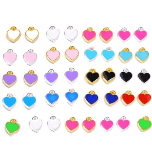 JUYA 50pcs/lot 8mm Zinc Alloy Enamel Charms Mini Sweet Heart Charms For DIY Necklaces Bracelets Jewelry Accessories