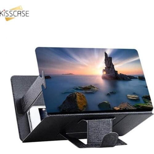 KISSCASE 3D Phone Screen Magnifier Stereoscopic Amplifying Desktop Foldable Leather Bracket Mobile Phone Holder Tablet Holder