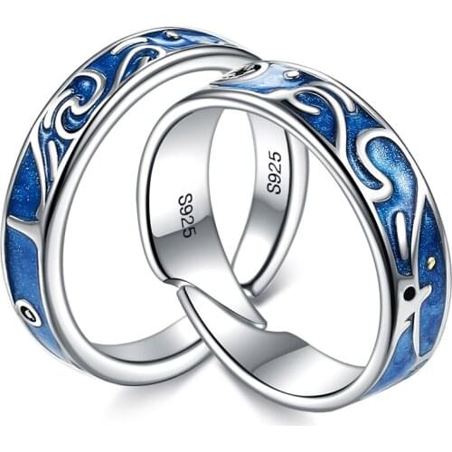SILVERHOO Retro Style Ring For Women 925 Sterling Silver Auspicious Clouds Star Sky Lovers Ring Along Day And Night Love Jewelry
