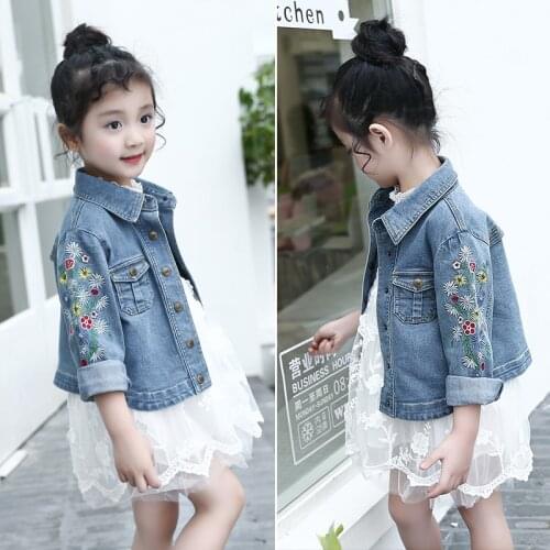 Big Girls Short Style Denim Jackets 2019 New Spring 5-14Years Children Outwear Clothes Sequins Kids Embroidery Design Tee Tops