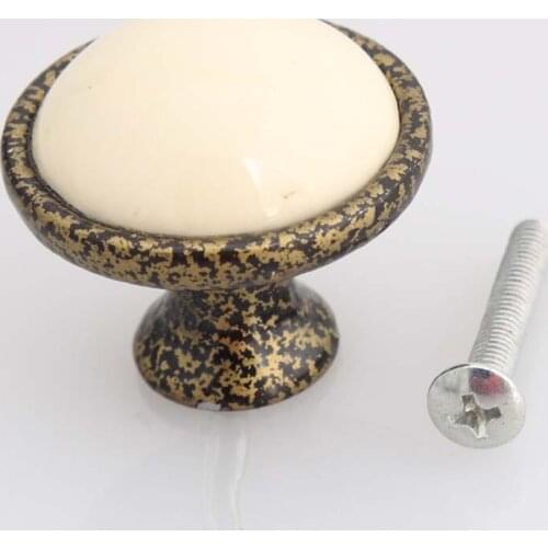 Cream ceramic drawer shoe cabinet knobs pulls vintage spots zinc alloy dresser kitchen cabinet door handles knobs retro knobs