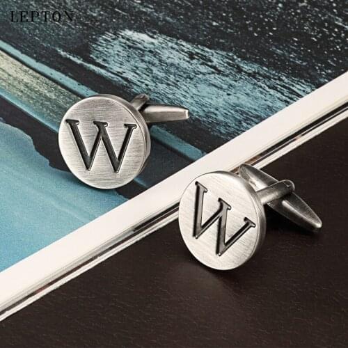 Lepton Letters W of an alphabet Cufflinks For Mens Antique Silver plated Round Letters W cuff links Men shirt cuffs Cufflinks