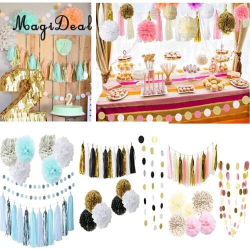 MagiDeal New Hot Sale 20Pcs/Set Tissue Paper Flowers Balls Tassels Banner Garland Party Happy Birthday Day Special Holiday Decor