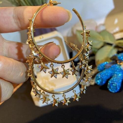 Metal Wind Triangle Dart C Shape Earrings 2021 Trend Circle Five Pointed David Star Tassel Cubic Zircon Retro Vintage Jewelry