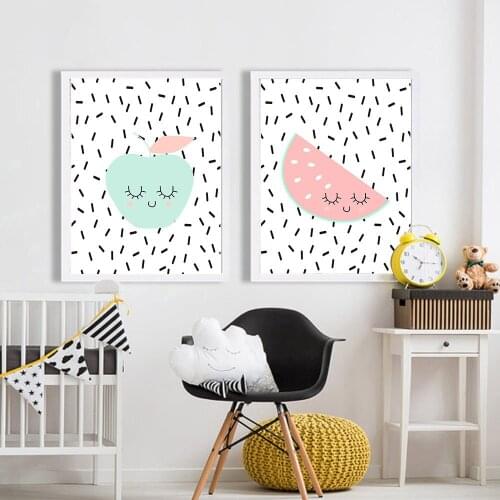 Cute Fruit Apple Banada Wall Art Canvas Posters Nursery Prints Nordic Style Painting Picture Kid Baby Bedrooom Decoration