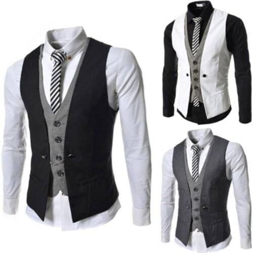 Men Sleeveless V Neck Single-breasted Slim Gilet Business Suit Top Waistcoat