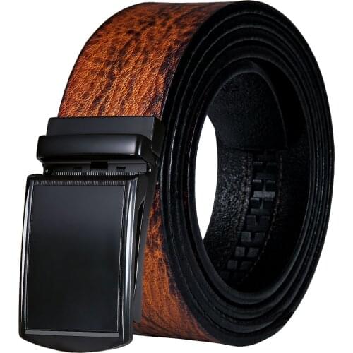 Fashion Genuine Leather Men Belt High Quality Metal Automatic Buckle Belt 3.5cm Width Luxury Orange Cowhide Men Strap DiBanGu