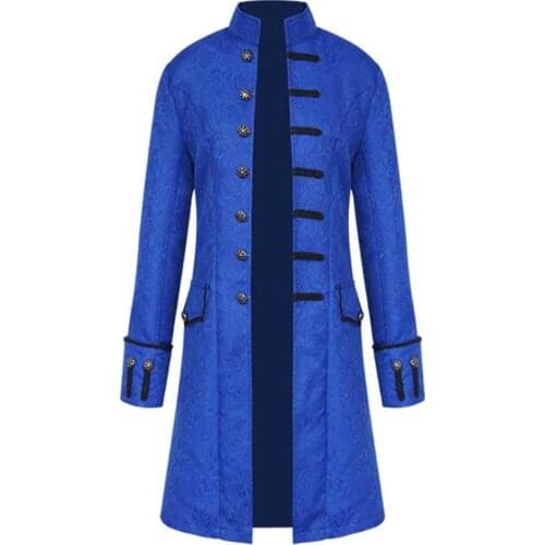 Gentlemen Men Trench Coat Steampunk Jackets Medieval Costume Men Long Sleeve Gothic Brocade Jacket Frock Vintage Stand Collar