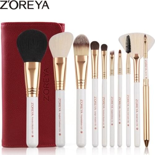 ZOREYA 10pcs Synthetic Makeup Brushes Set Durable Wooden Handle Cosmetic Kit Concealer Powder Eye Shadow Fan Brushes For Make Up