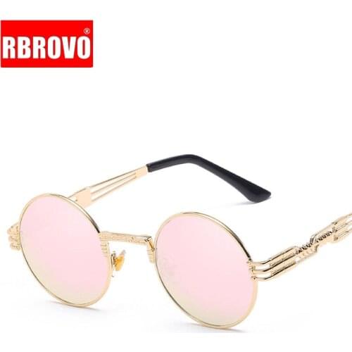 RBROVO 2021 New Vintage Sunglasses Women Alloy Round Fram Sun Glasses Women Lunette Soleil Homme Punk Spectacles Men And Women