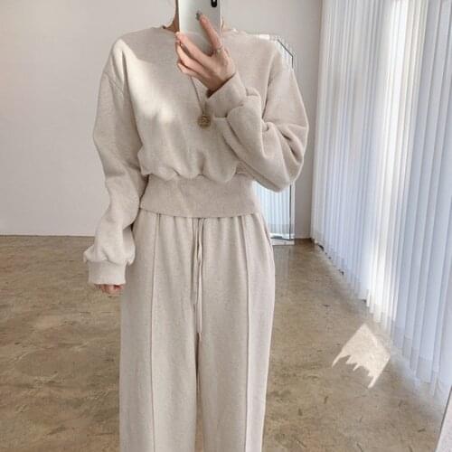 Alien Kitty 2021 New Autumn Ladies Suit O Neck Long-Sleeved Casual Hot Sweatshirts Elastic Waist Wide-Leg Basic Straight Pants